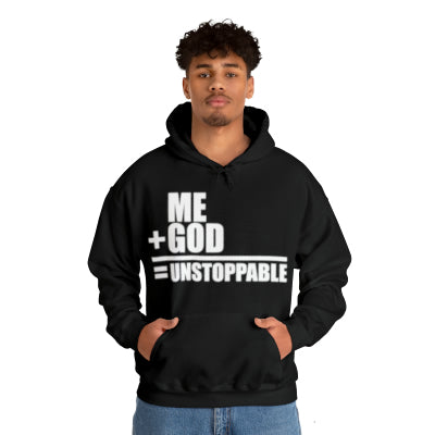 Me + God= Unstoppable Heavy Blend™ Unisex Hooded Sweatshirt