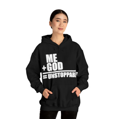 Me + God= Unstoppable Heavy Blend™ Unisex Hooded Sweatshirt